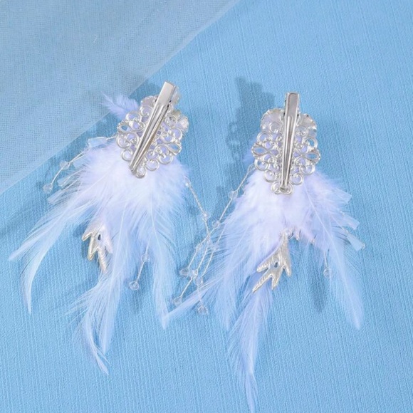 2pcs White Elegant Feather Hair Clips, Women Hair Accessories, Bride Wedding - Picture 3 of 3